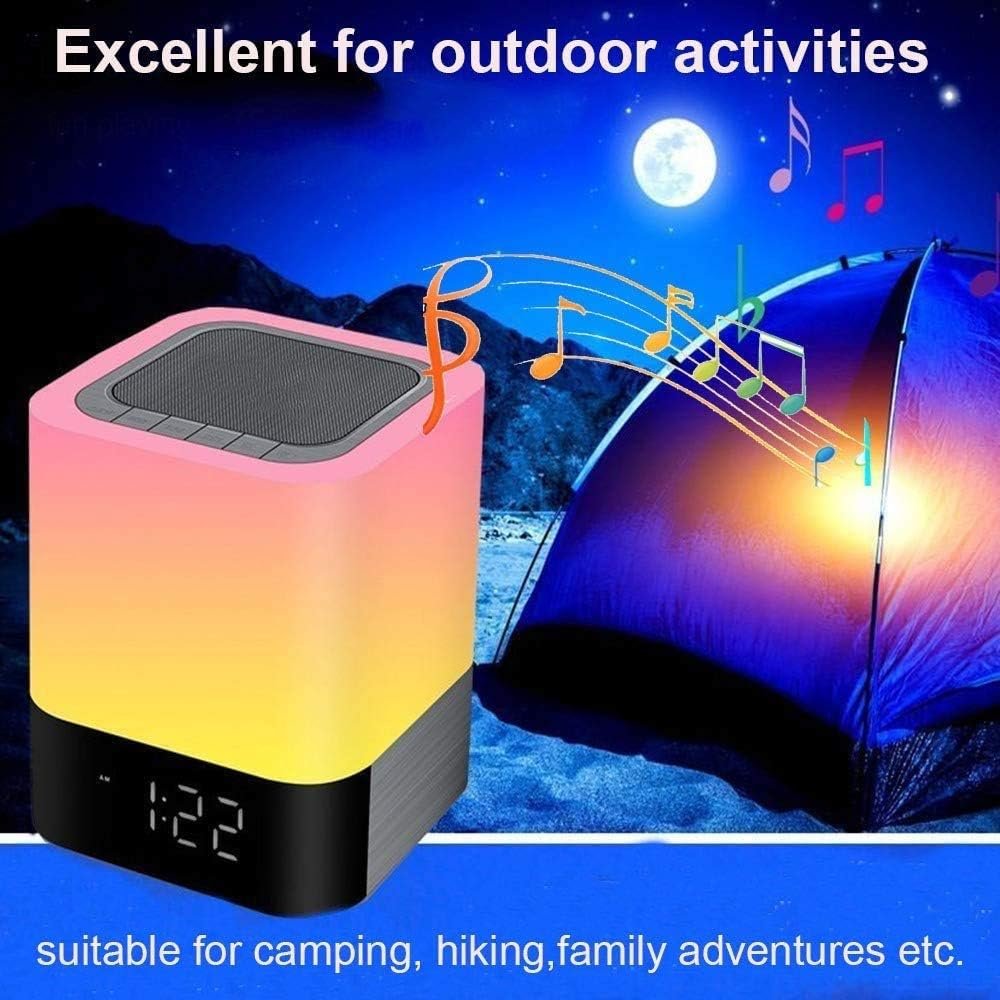 Wireless Multi-Color Changing Bedside Lamp Dimmable Night Lights Speaker Alarm Clock Touch Sensor Mini Audio Woofer Battery